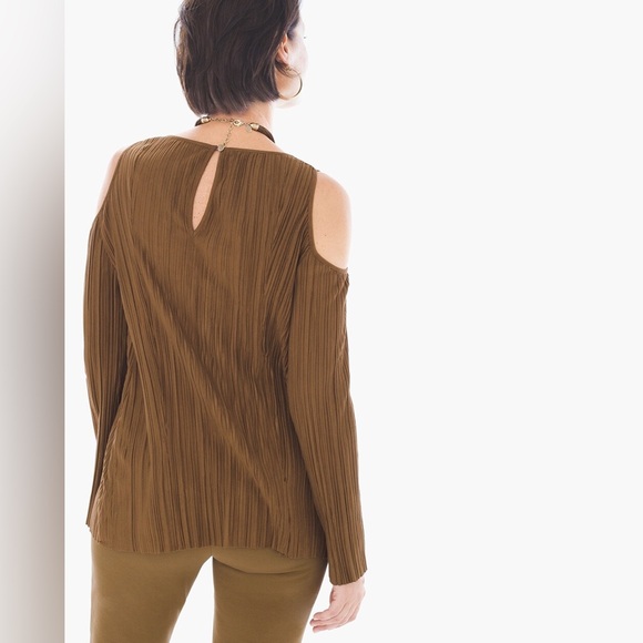 Chico’s Pleated Faux-Suede Cold-Shoulder Top - Picture 2 of 16